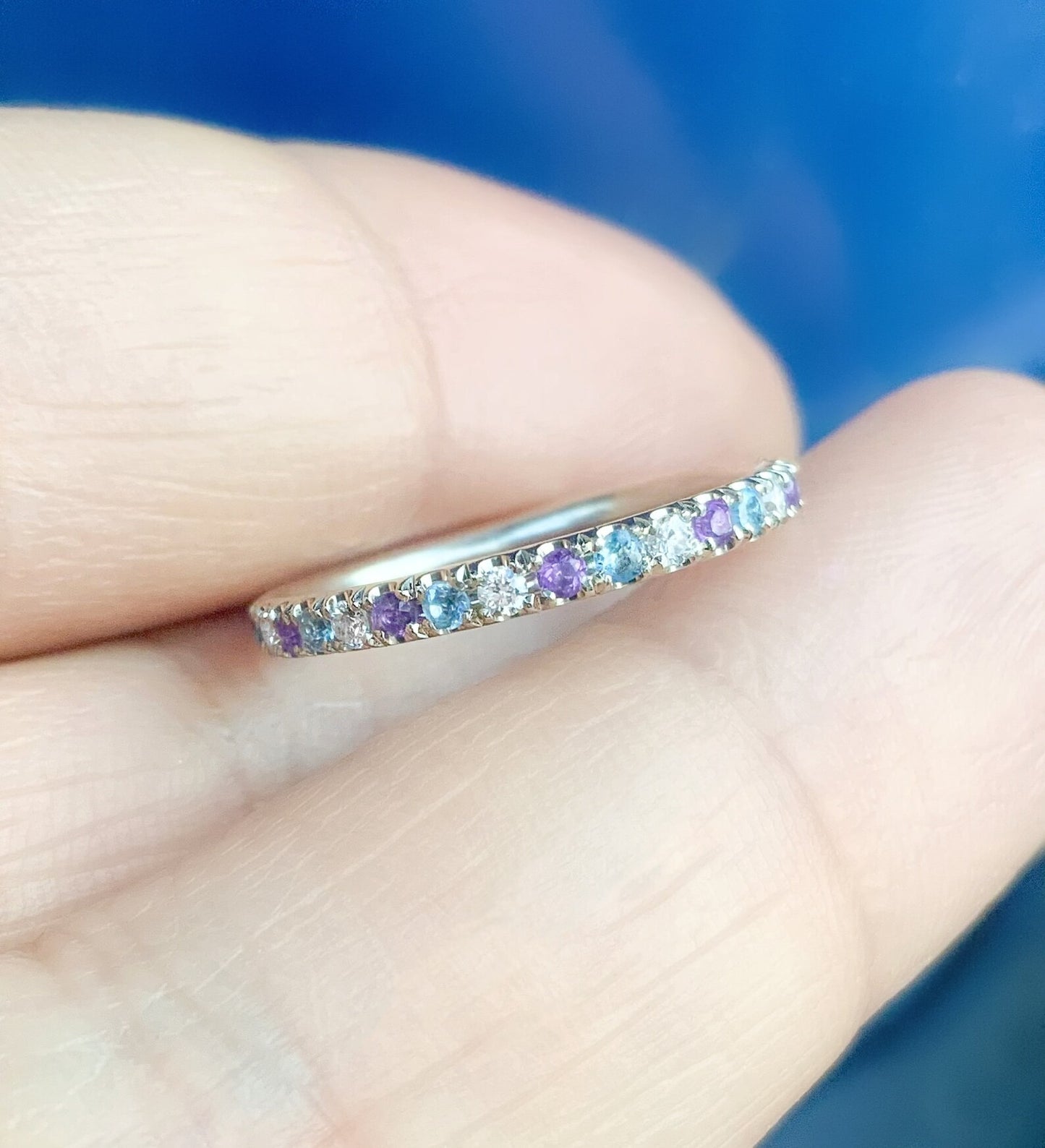 2mm Diamond, Amethyst, and Topaz Pave Eternity Ring