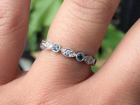 3mm Marquise Dot Diamond and London Blue Topaz