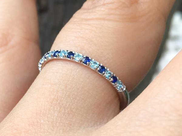 2mm Pave Band with Alternating Blue Sapphire and Blue Topaz