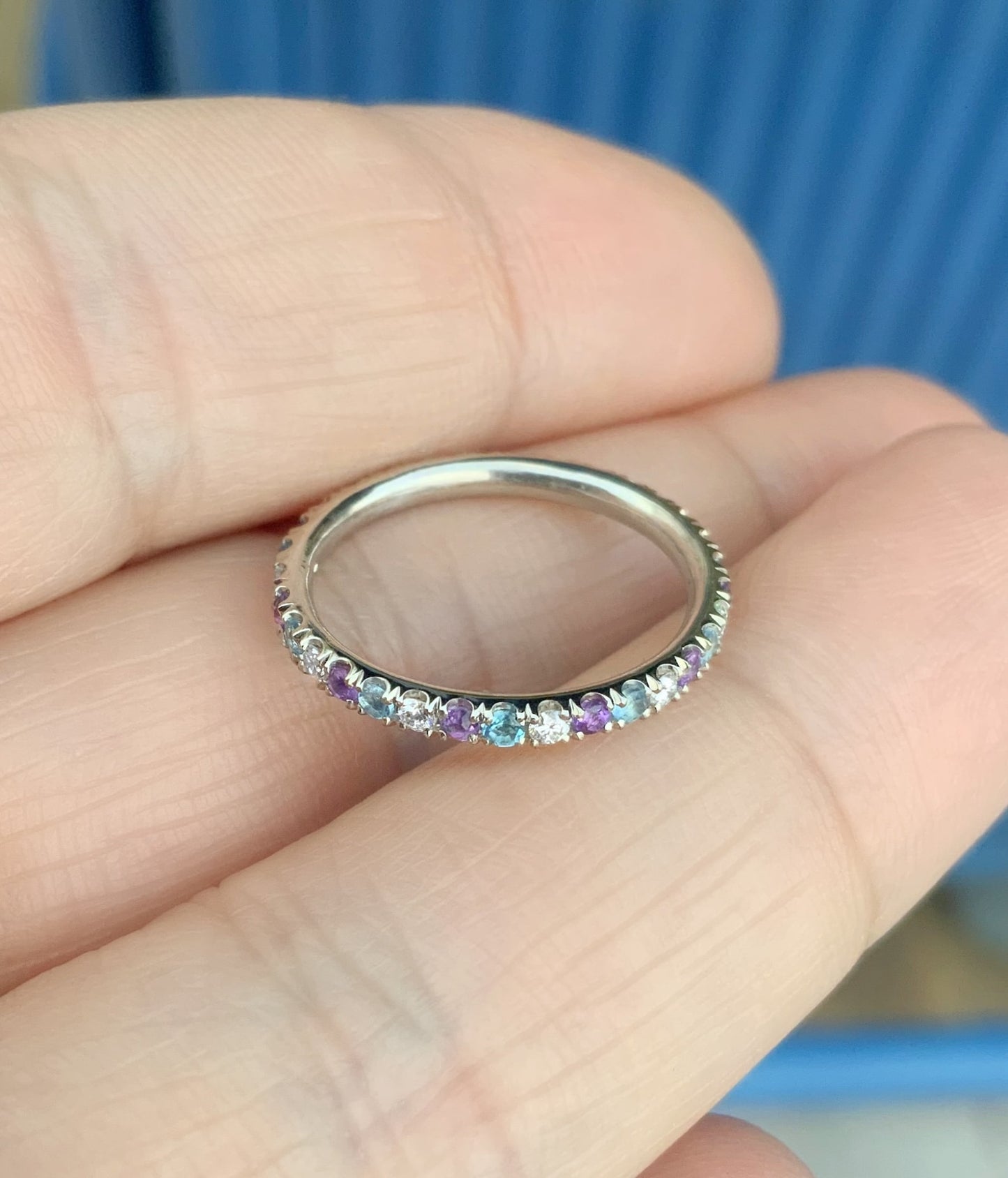 2mm Diamond, Amethyst, and Topaz Pave Eternity Ring