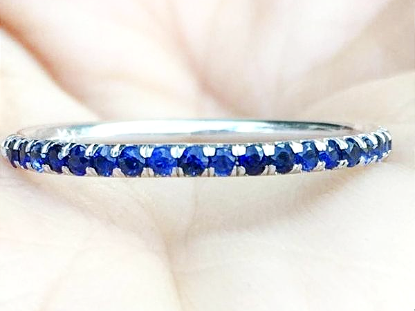 2mm Blue Sapphire Half Eternity Band Pave