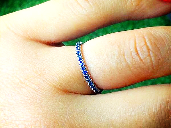 2mm Blue Sapphire Half Eternity Band Pave
