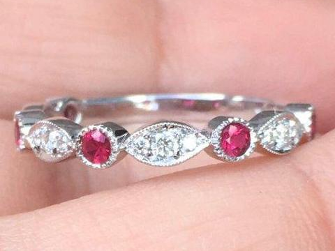 3mm Marquise Dot Diamond and Ruby Ring