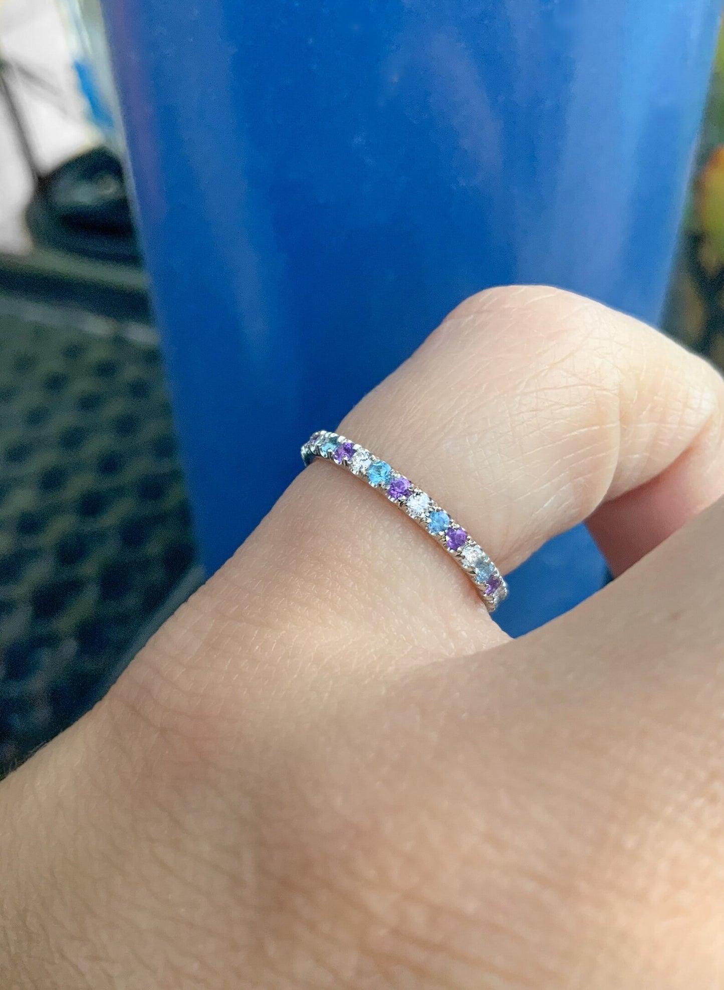 2mm Diamond, Amethyst, and Topaz Pave Eternity Ring