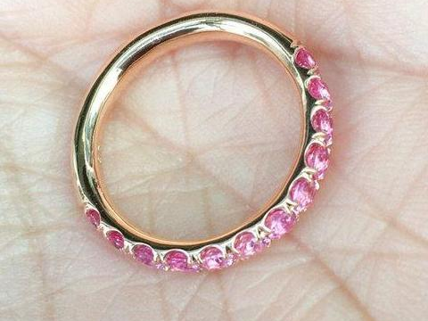 3mm Diamond Cut Round Pink Sapphire Half Eternity Band