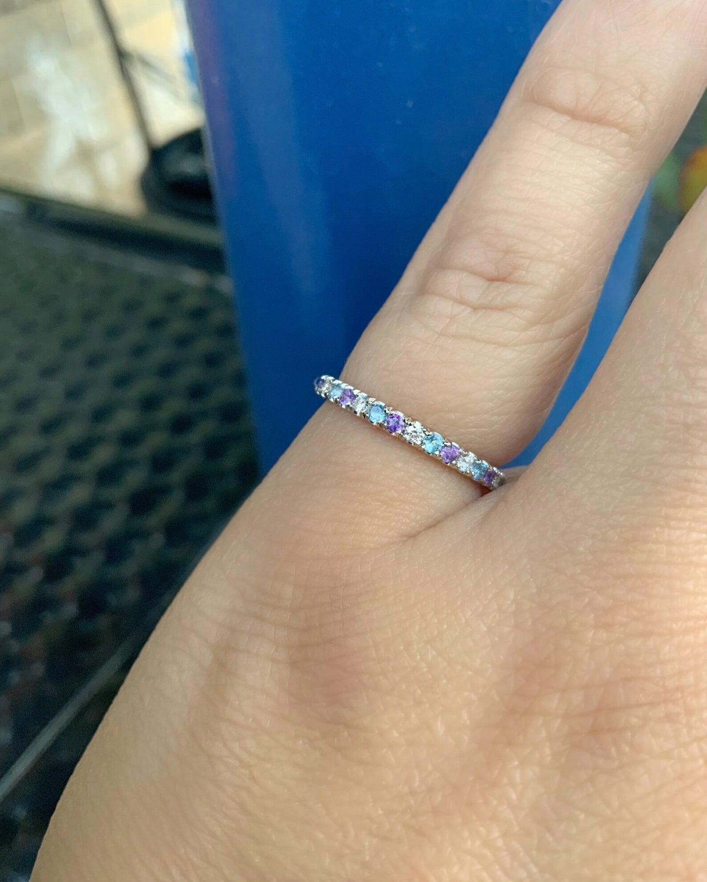 2mm Diamond, Amethyst, and Topaz Pave Eternity Ring
