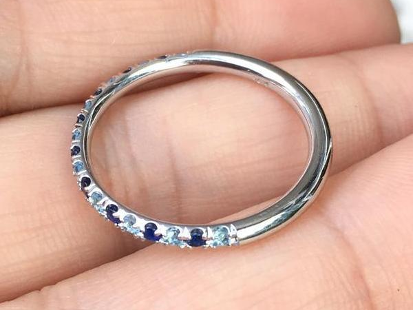 2mm Pave Band with Alternating Blue Sapphire and Blue Topaz