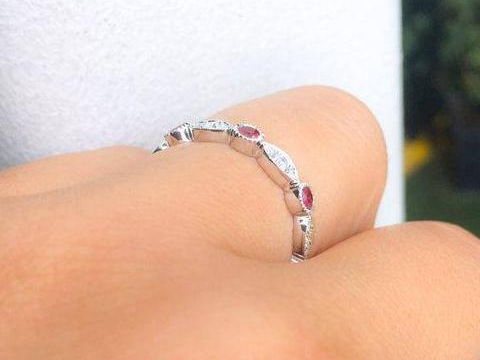 3mm Marquise Dot Diamond and Ruby Ring