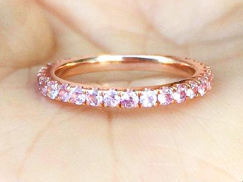 2mm Round Diamond Cut Pink Sapphire Full Eternity Band