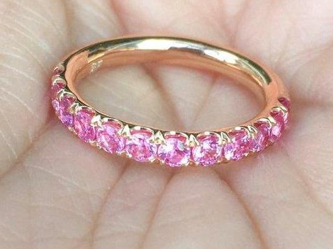 3mm Diamond Cut Round Pink Sapphire Half Eternity Band