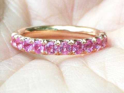 3mm Diamond Cut Round Pink Sapphire Half Eternity Band