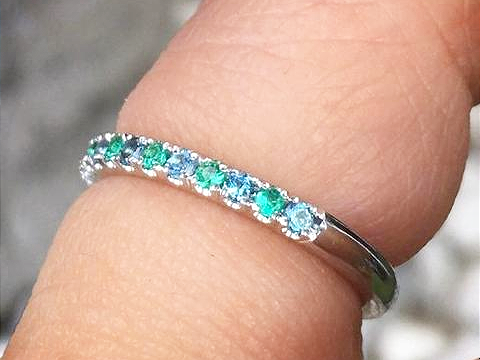 London Blue Topaz and Emerald Half Eternity Pave Band 2mm