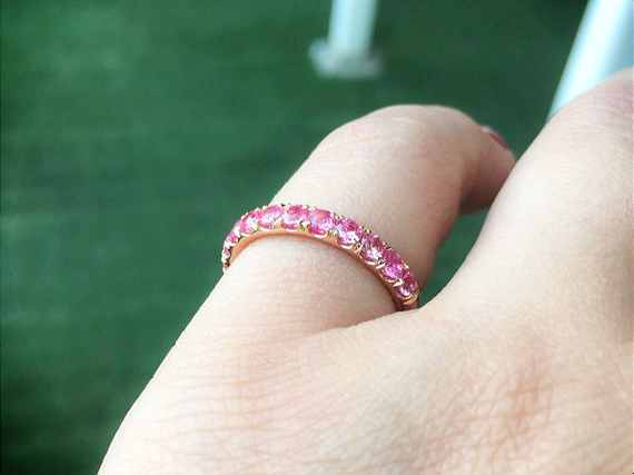 3mm Diamond Cut Round Pink Sapphire Half Eternity Band