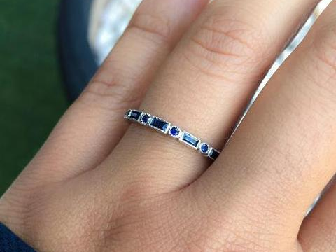 Blue Sapphire Baguette Dot Band