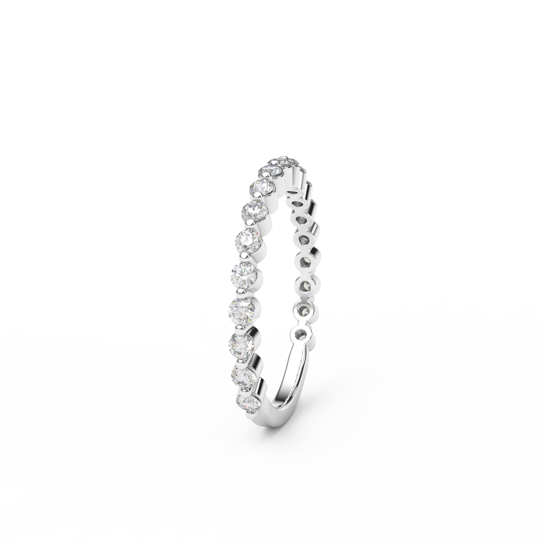 3/4 Eternity Lab Grown Diamond Bubble Ring/ 1.8mm Women Floating Diamond Prong Band/ Unique Wedding Diamond Stacking/ Gold, Platinum