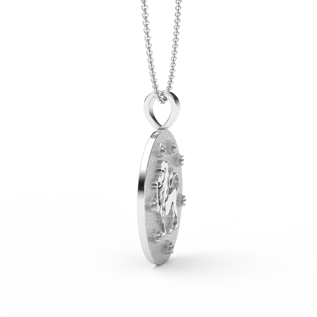 LEO Zodiac Coin Necklace - 18 MM Horoscope Sign Round Disk Medallion - Astrological Amulet - 2-Sided with 7 Diamond Stars