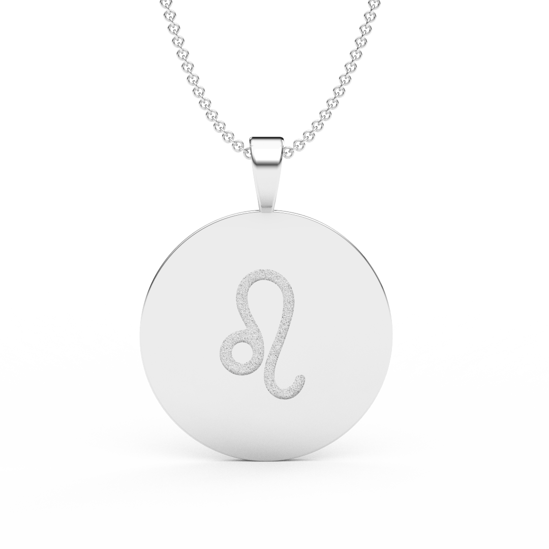 LEO Zodiac Coin Necklace - 18 MM Horoscope Sign Round Disk Medallion - Astrological Amulet - 2-Sided with 7 Diamond Stars