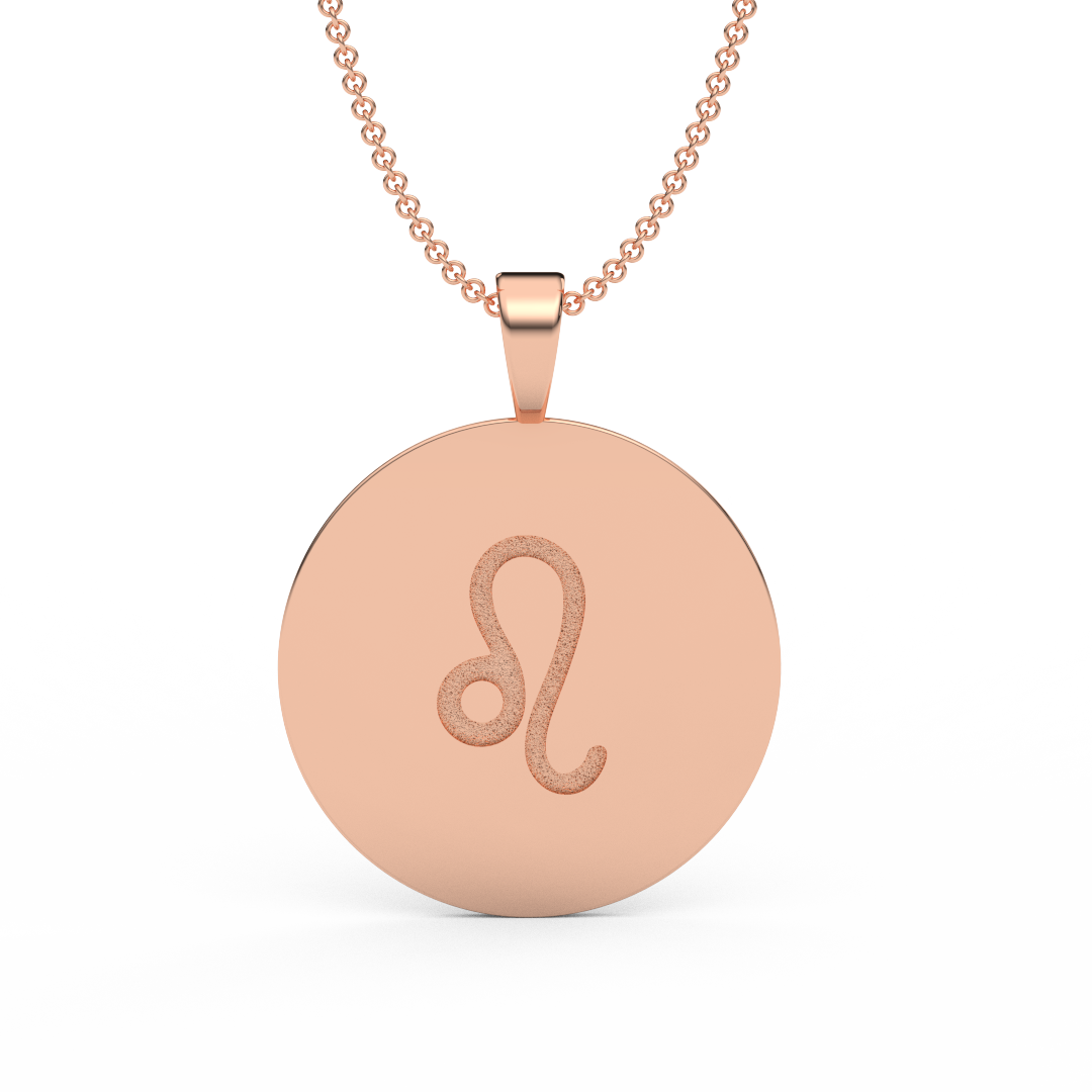 LEO Zodiac Coin Necklace - 18 MM Horoscope Sign Round Disk Medallion - Astrological Amulet - 2-Sided with 7 Diamond Stars