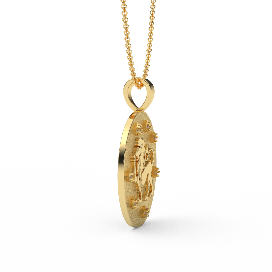 LEO Zodiac Coin Necklace - 18 MM Horoscope Sign Round Disk Medallion - Astrological Amulet - 2-Sided with 7 Diamond Stars