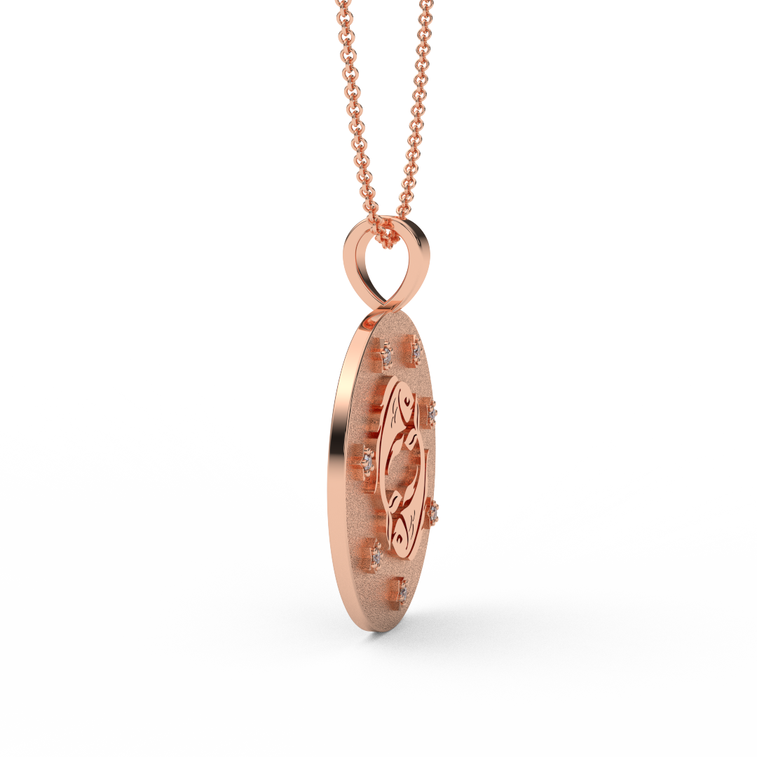 PISCES Zodiac Coin Necklace - 18 MM Horoscope Sign Round Disk Medallion - Astrological Amulet - 2-Sided with 7 Diamond Stars