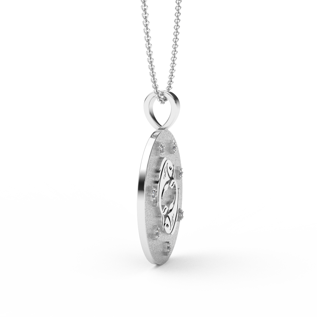 PISCES Zodiac Coin Necklace - 18 MM Horoscope Sign Round Disk Medallion - Astrological Amulet - 2-Sided with 7 Diamond Stars