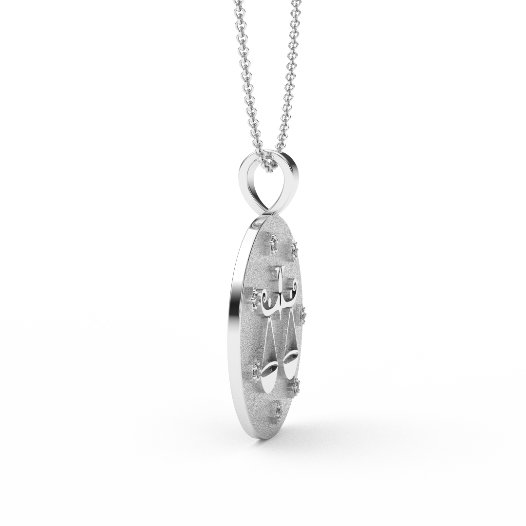 LIBRA Zodiac Coin Necklace - 18 MM Horoscope Sign Round Disk Medallion - Astrological Amulet - 2-Sided with 7 Diamond Stars