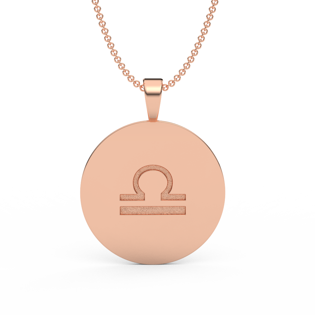 LIBRA Zodiac Coin Necklace - 18 MM Horoscope Sign Round Disk Medallion - Astrological Amulet - 2-Sided with 7 Diamond Stars