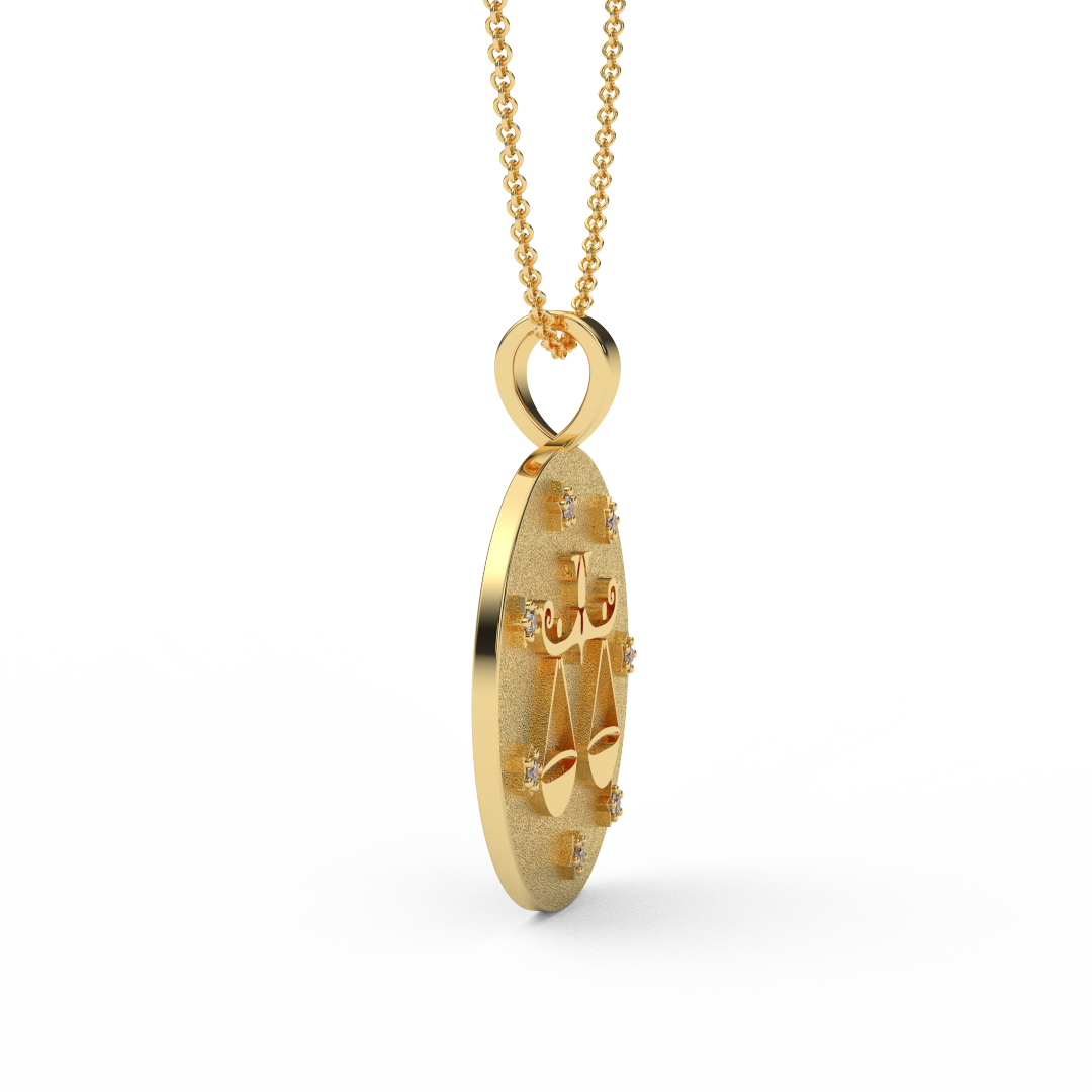 LIBRA Zodiac Coin Necklace - 18 MM Horoscope Sign Round Disk Medallion - Astrological Amulet - 2-Sided with 7 Diamond Stars
