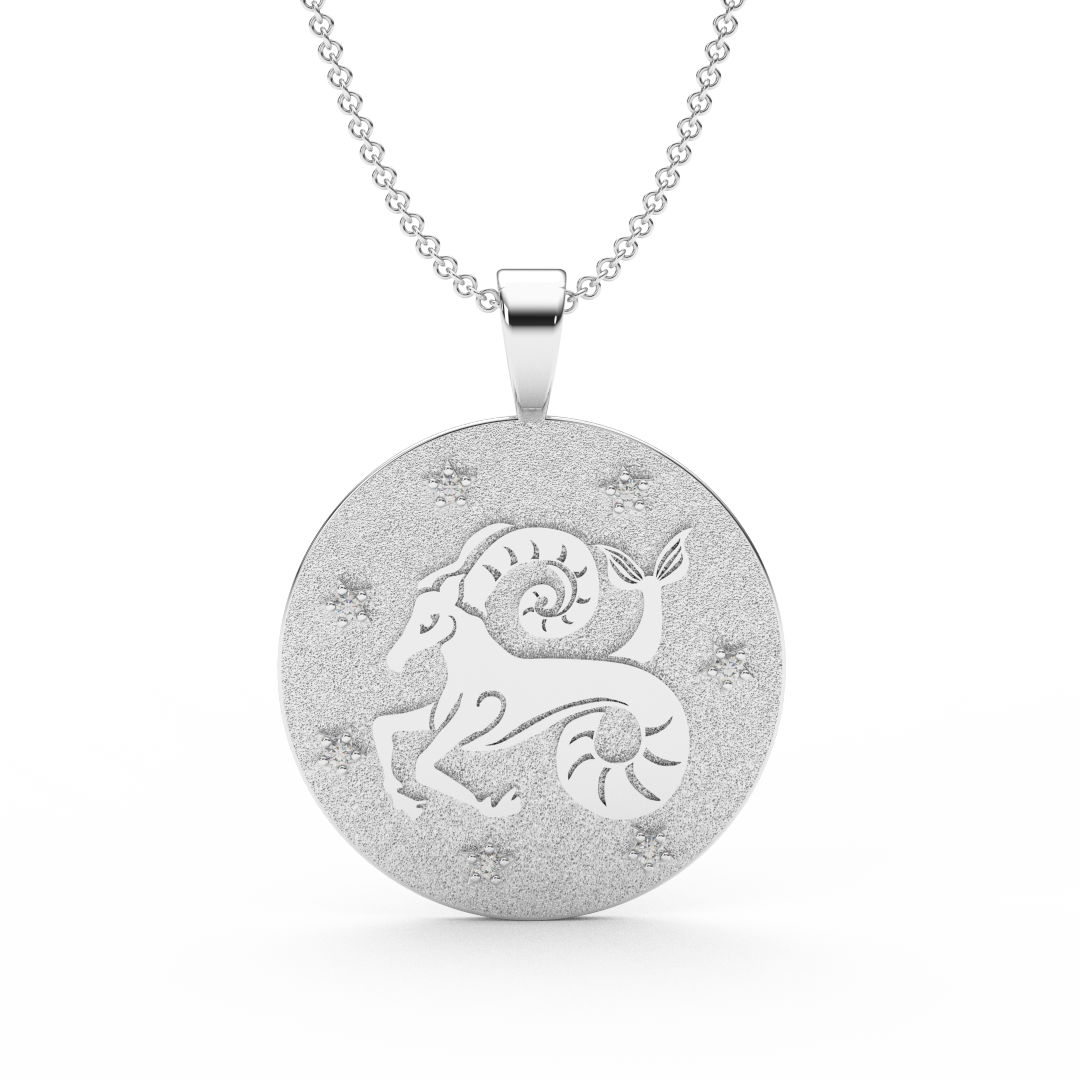 CAPRRICORN Zodiac Coin Necklace - 18 MM Horoscope Sign Round Disk Medallion - Astrological Amulet - 2-Sided with 7 Diamond Stars