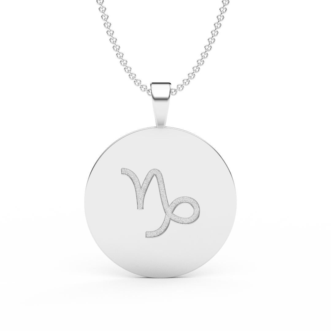 CAPRRICORN Zodiac Coin Necklace - 18 MM Horoscope Sign Round Disk Medallion - Astrological Amulet - 2-Sided with 7 Diamond Stars