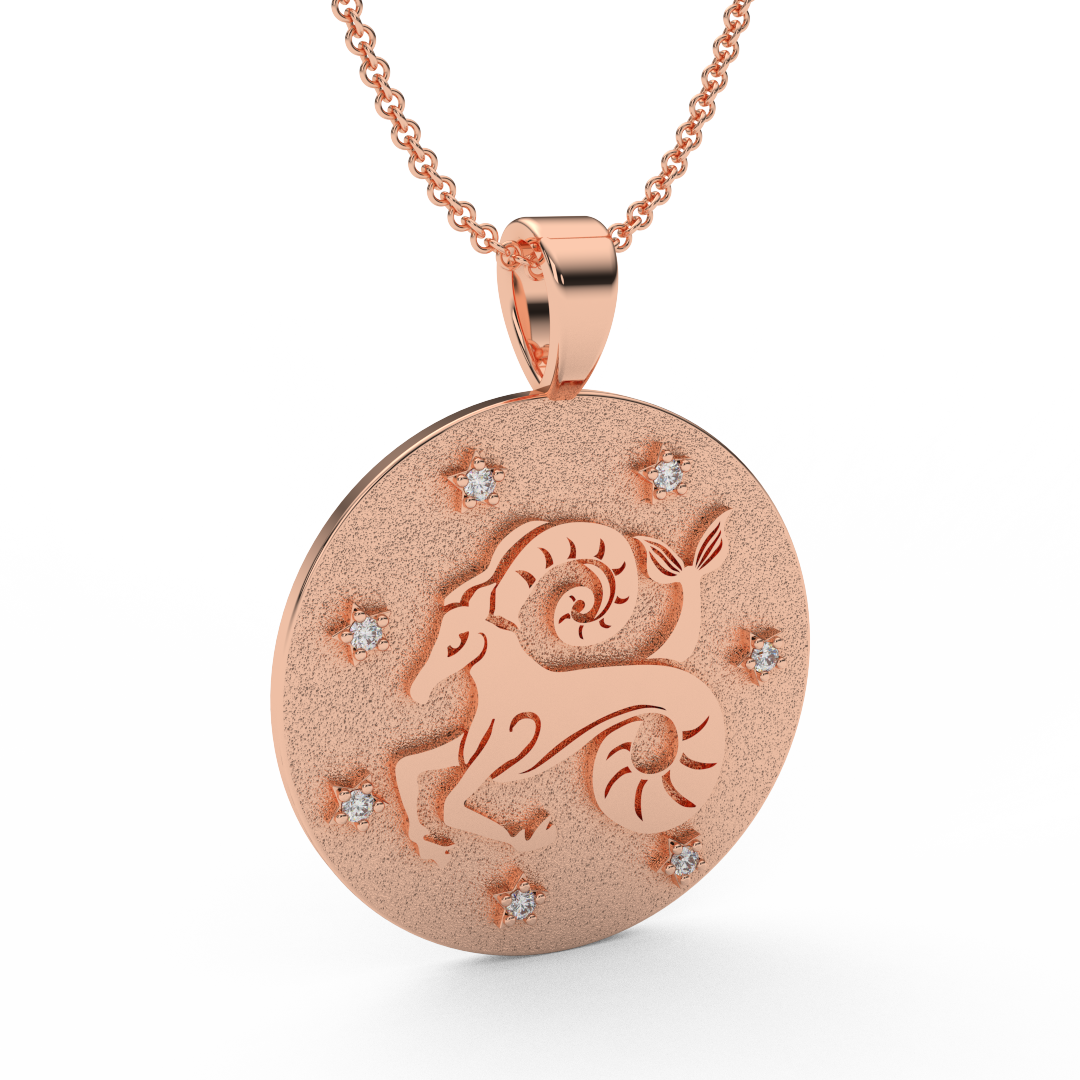 CAPRRICORN Zodiac Coin Necklace - 18 MM Horoscope Sign Round Disk Medallion - Astrological Amulet - 2-Sided with 7 Diamond Stars