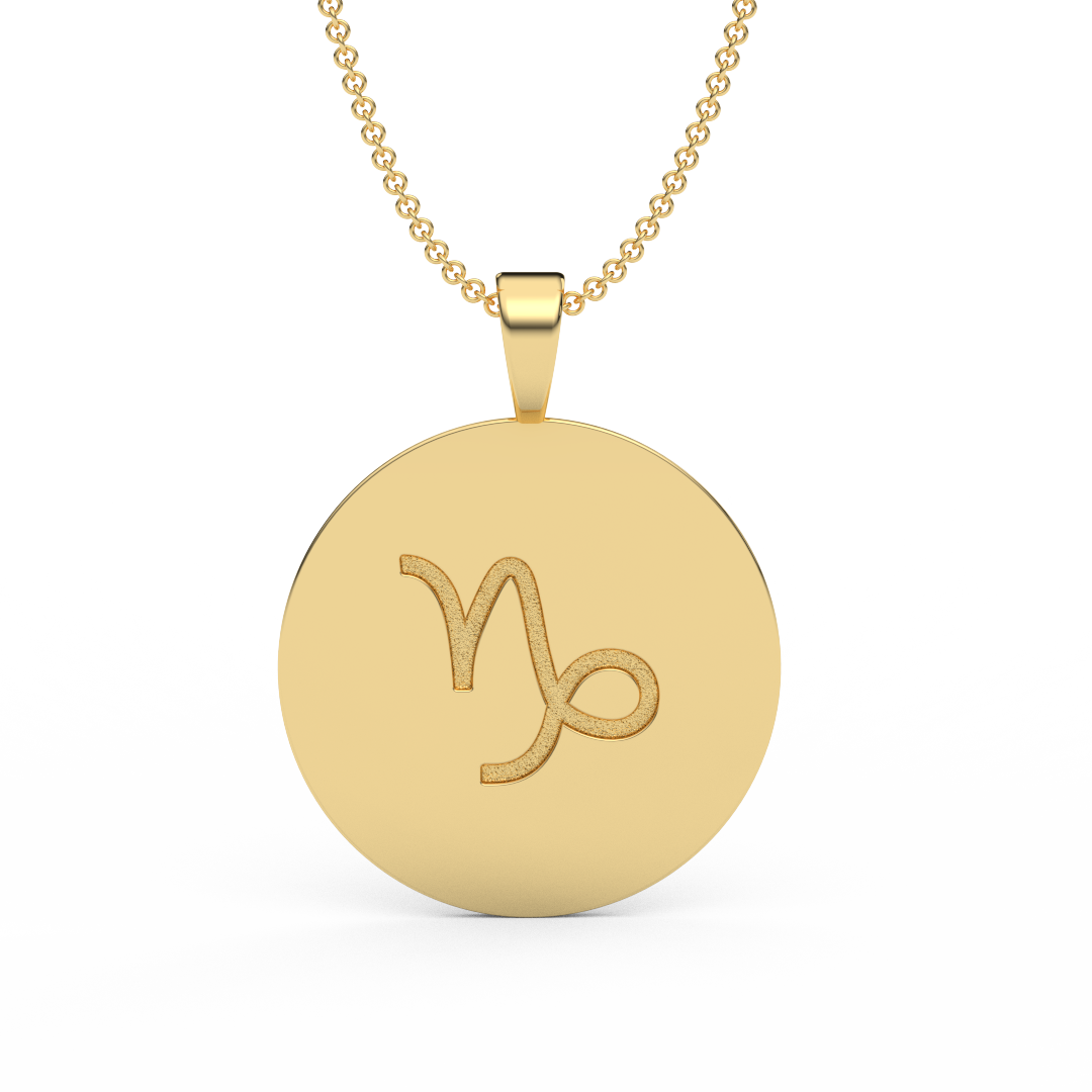 CAPRRICORN Zodiac Coin Necklace - 18 MM Horoscope Sign Round Disk Medallion - Astrological Amulet - 2-Sided with 7 Diamond Stars