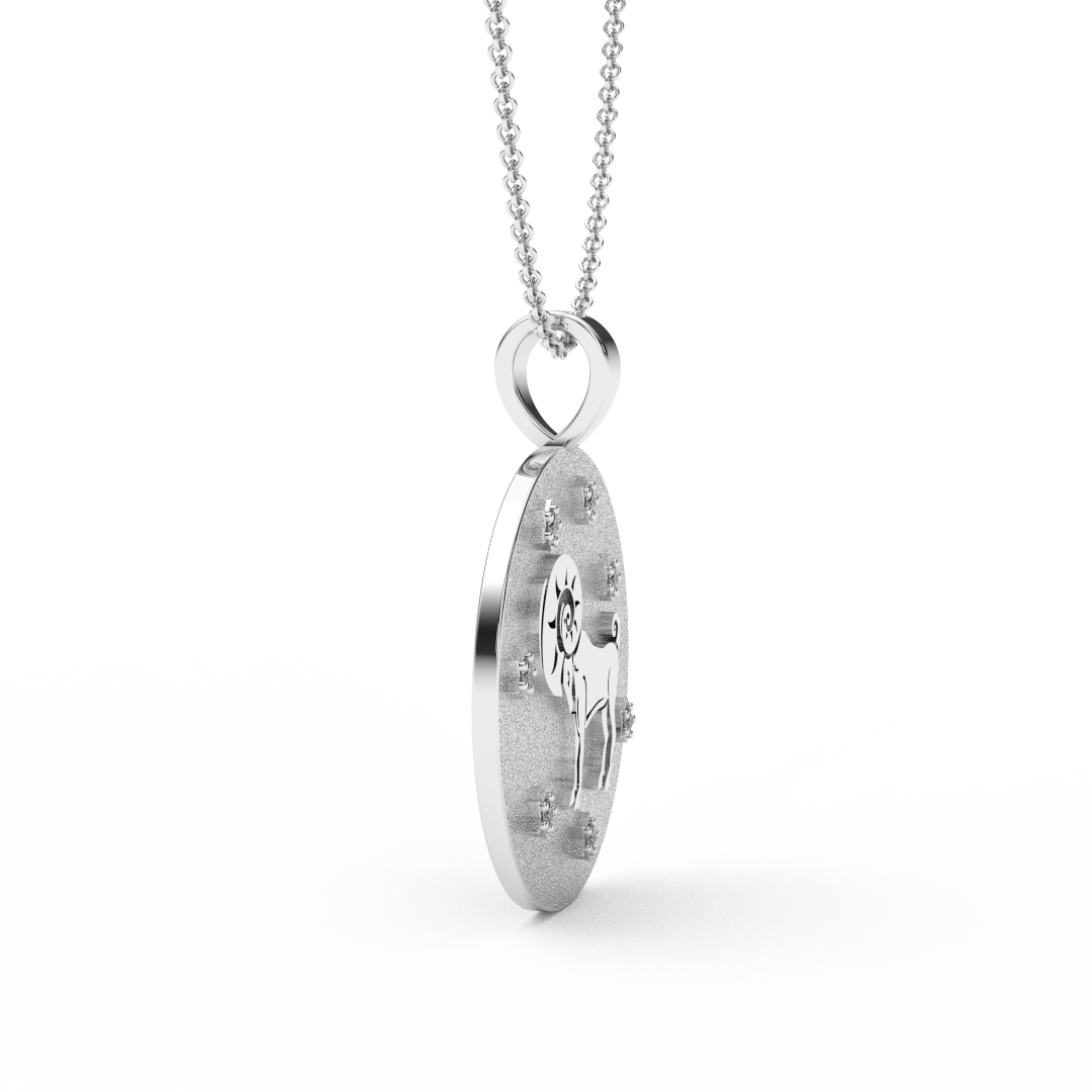 ARIES Zodiac Coin Necklace - 18 MM Horoscope Sign Round Disk Medallion - Astrological Amulet - 2-Sided with 7 Diamond Stars