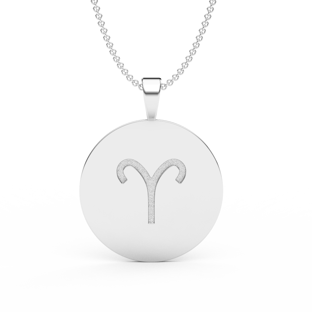 ARIES Zodiac Coin Necklace - 18 MM Horoscope Sign Round Disk Medallion - Astrological Amulet - 2-Sided with 7 Diamond Stars
