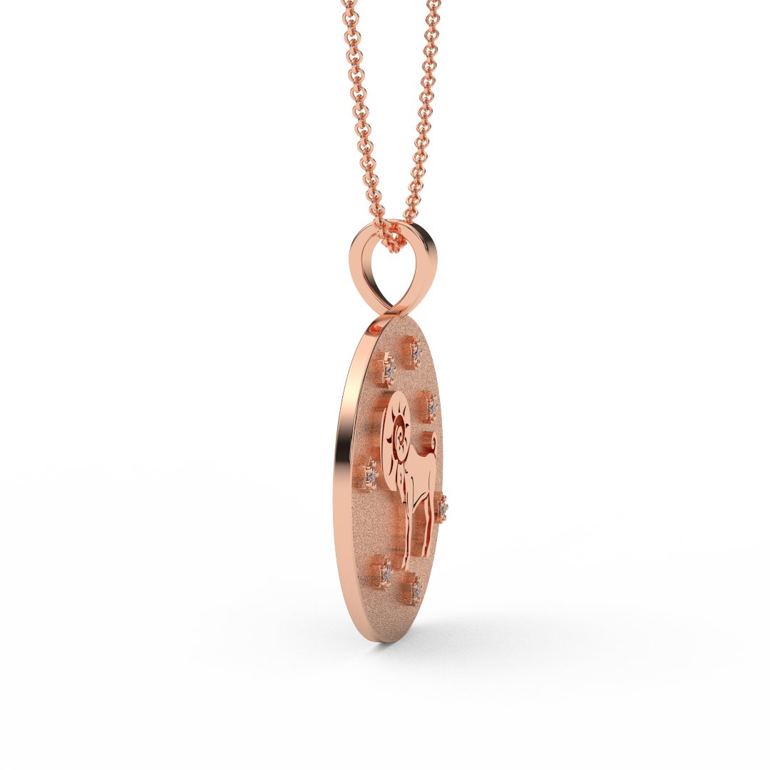 ARIES Zodiac Coin Necklace - 18 MM Horoscope Sign Round Disk Medallion - Astrological Amulet - 2-Sided with 7 Diamond Stars