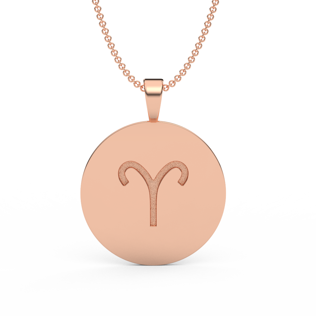 ARIES Zodiac Coin Necklace - 18 MM Horoscope Sign Round Disk Medallion - Astrological Amulet - 2-Sided with 7 Diamond Stars