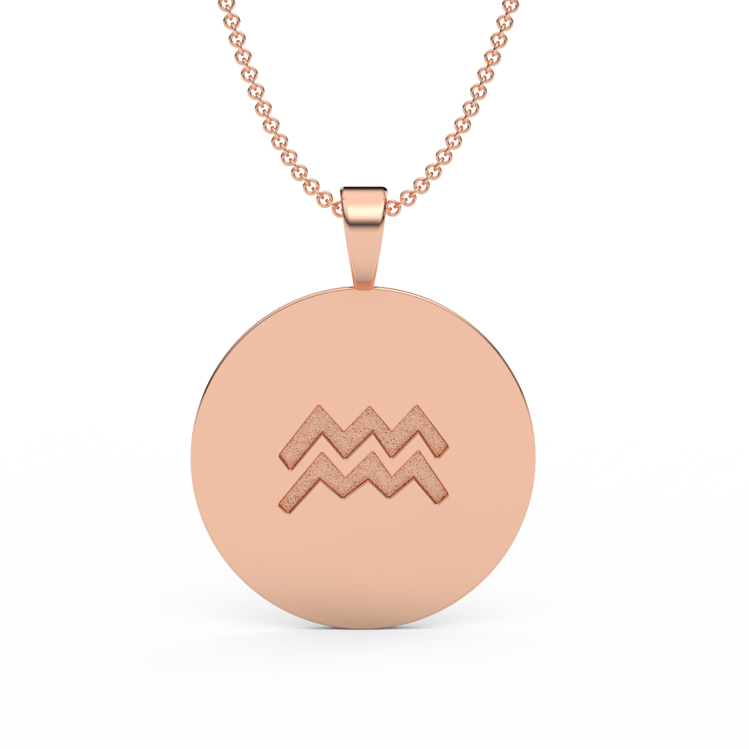 AQUARIUS Zodiac Coin Necklace - 18 MM Horoscope Sign Round Disk Medallion - Astrological Amulet - 2-Sided with 7 Diamond Stars