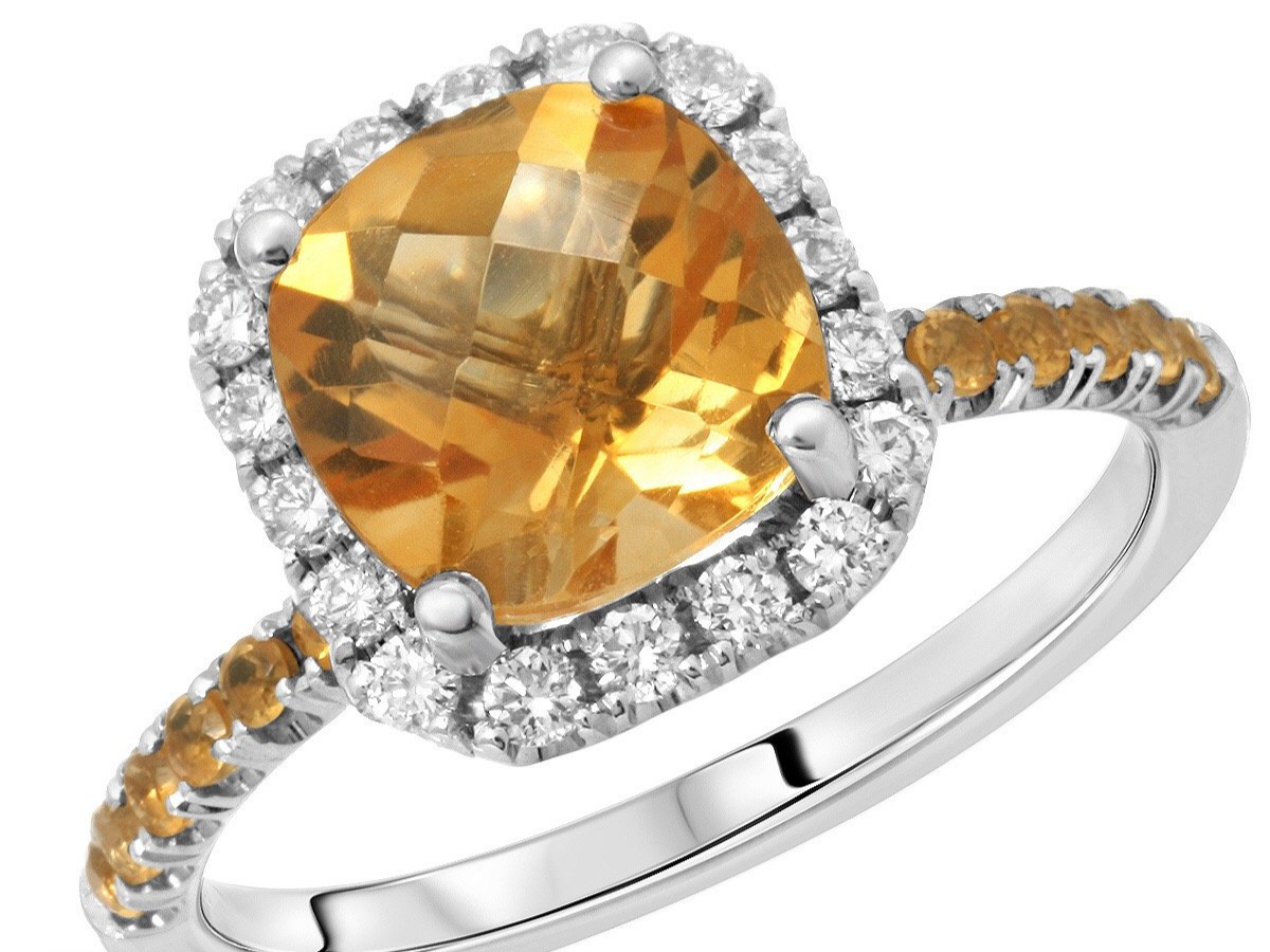 Citrine Halo Solitaire Engagement Ring