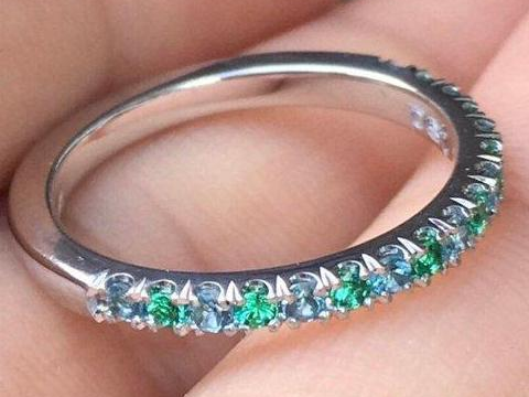 London Blue Topaz and Emerald Half Eternity Pave Band 2mm