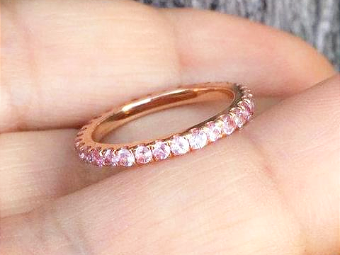 2mm Round Diamond Cut Pink Sapphire Full Eternity Band