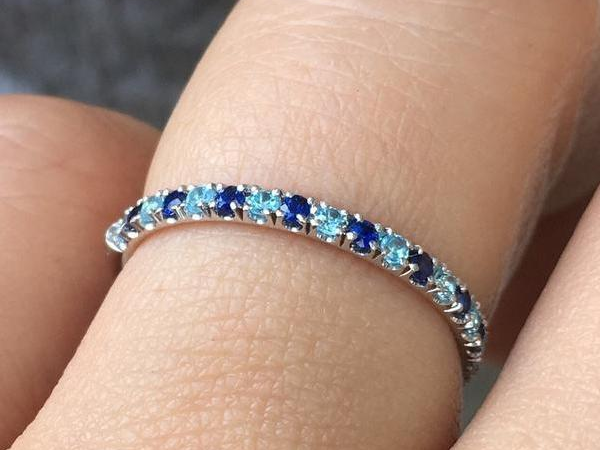 2mm Pave Band with Alternating Blue Sapphire and Blue Topaz
