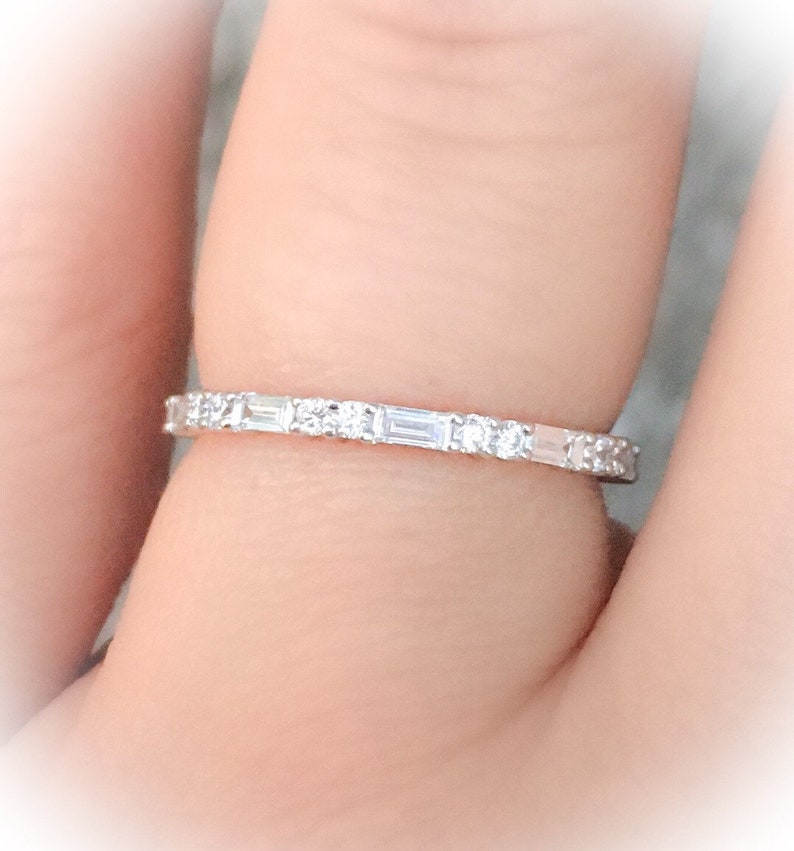 Reserved for Meghann ONLY/ Platinum Baguette Diamond Band with Round Birthstones In-between
