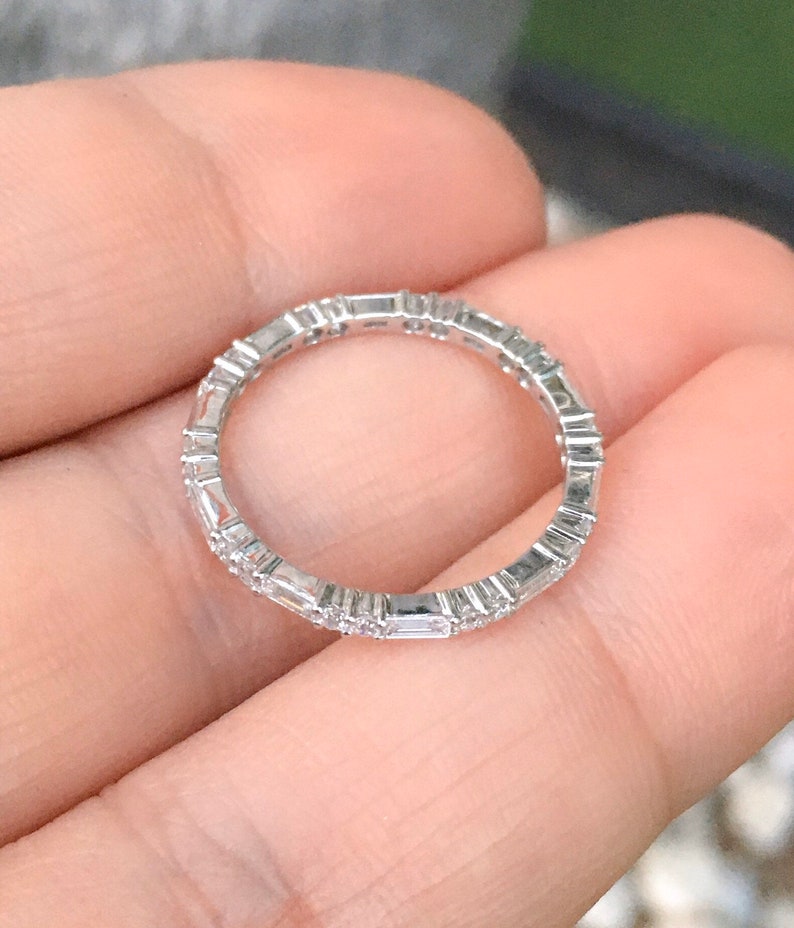 Reserved for Meghann ONLY/ Platinum Baguette Diamond Band with Round Birthstones In-between