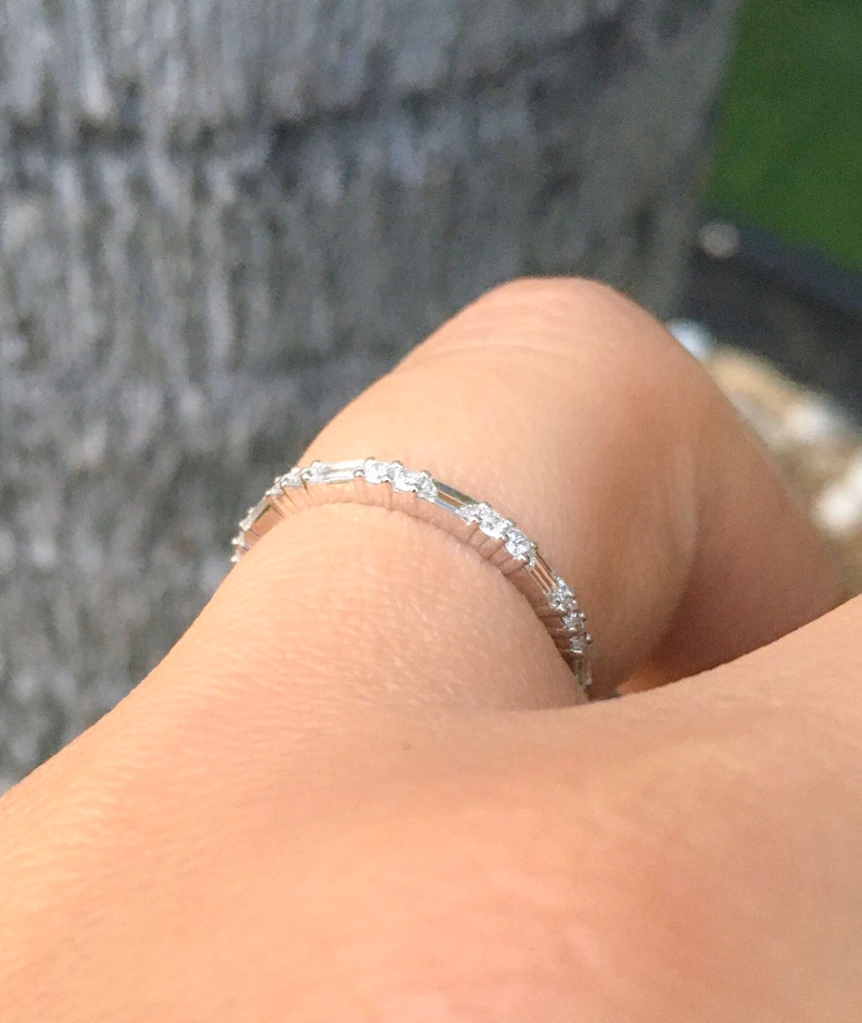 Reserved for Meghann ONLY/ Platinum Baguette Diamond Band with Round Birthstones In-between