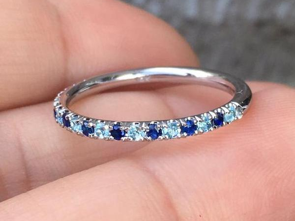 2mm Pave Band with Alternating Blue Sapphire and Blue Topaz