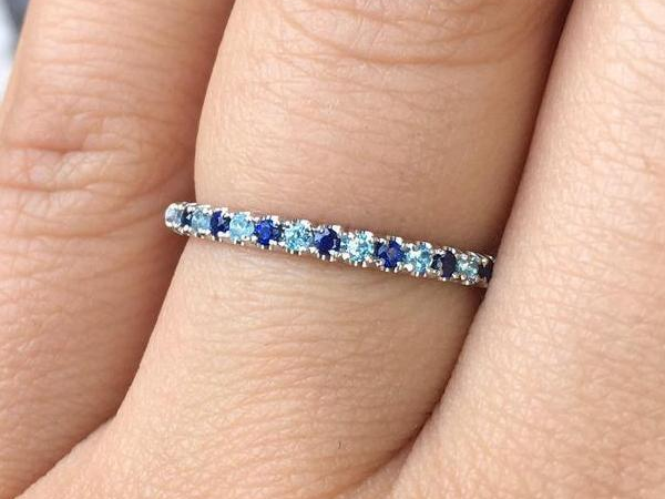 2mm Pave Band with Alternating Blue Sapphire and Blue Topaz