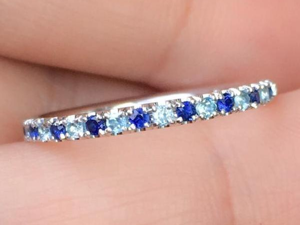 2mm Pave Band with Alternating Blue Sapphire and Blue Topaz