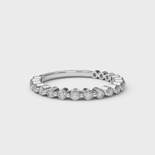 3/4 Eternity Lab Grown Diamond Bubble Ring/ 1.8mm Women Floating Diamond Prong Band/ Unique Wedding Diamond Stacking/ Gold, Platinum