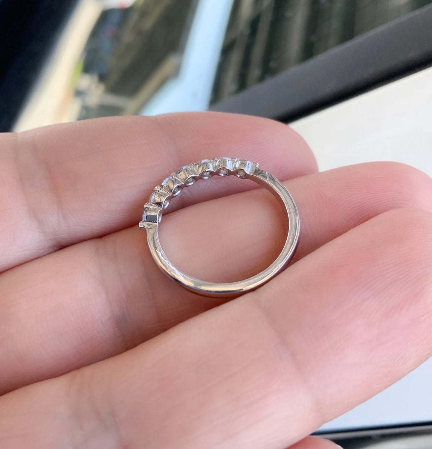 Floating Diamond Bubble Ring/ 7 Stone Lab Grown Diamond Wedding Band/ 2.3mm Prong Lab Grown Diamond Bubble Band/ 7th Anniversary Ring