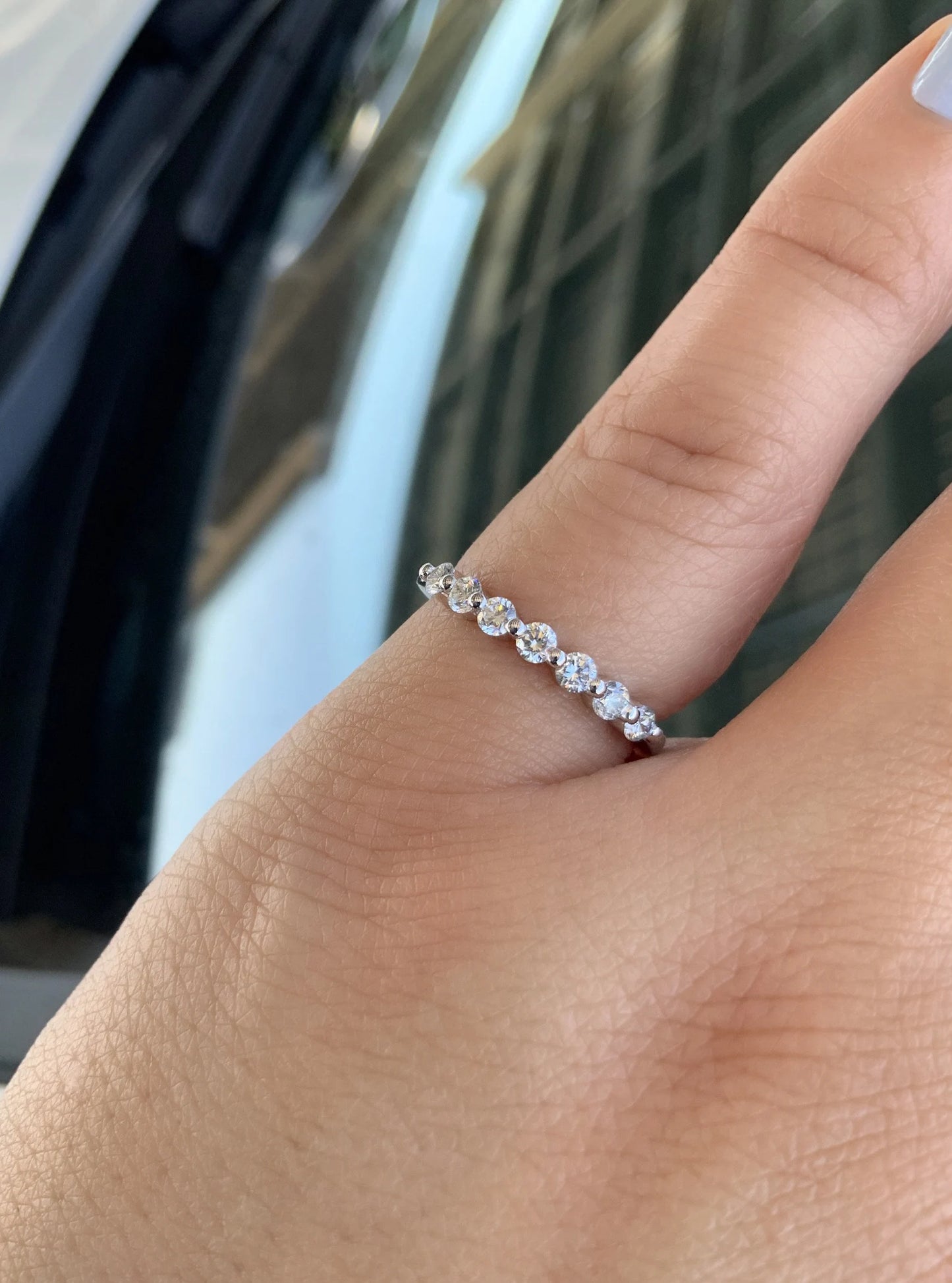 Floating Diamond Bubble Ring/ 7 Stone Lab Grown Diamond Wedding Band/ 2.3mm Prong Lab Grown Diamond Bubble Band/ 7th Anniversary Ring